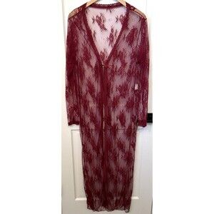 Burgundy Red Lace Duster Open Front Tie XL Long Sleeve Whimsigoth Dark Romantic